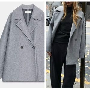 ZARA double breasted coat gray
